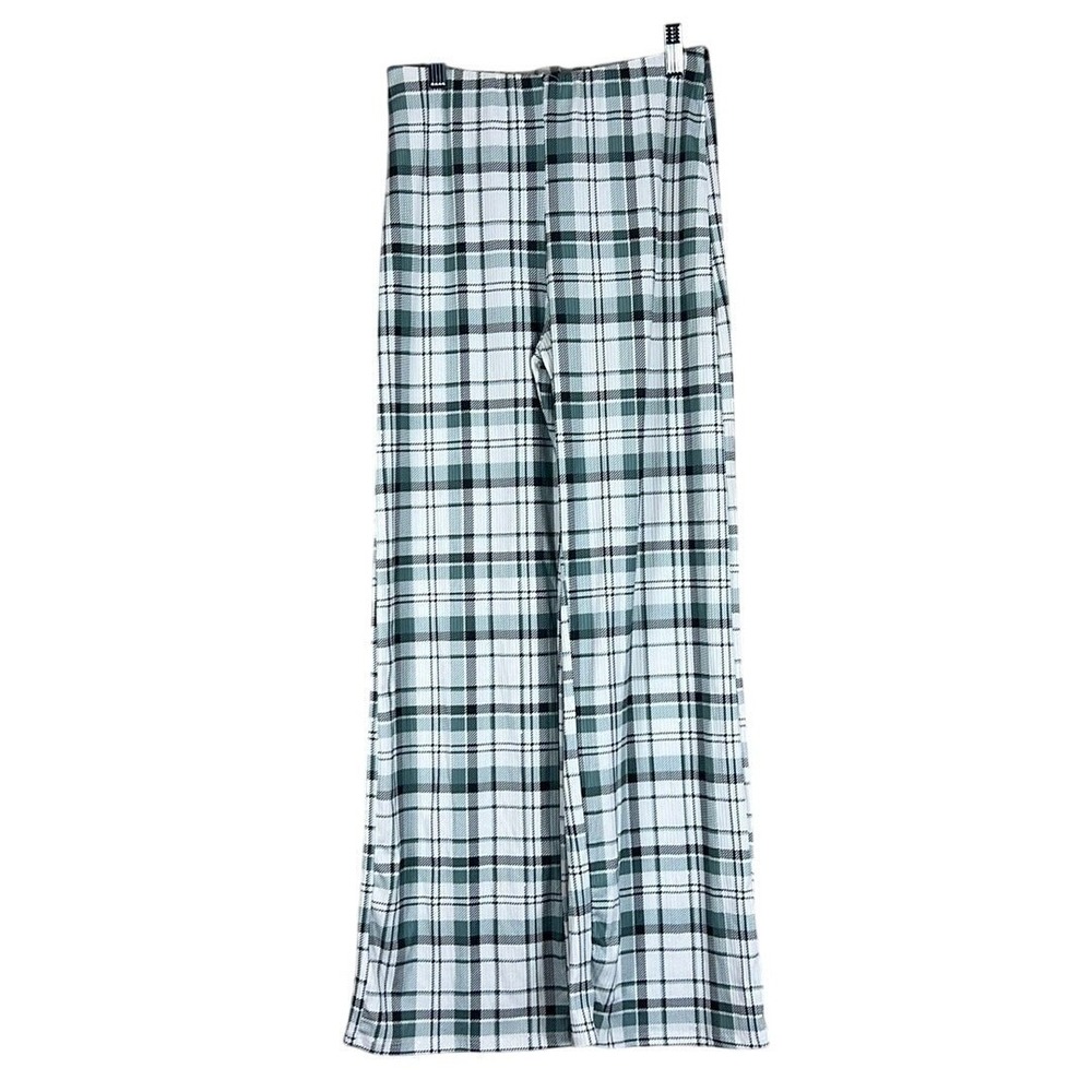 Caution to the Wind Plaid Knit Wide Leg Pants Green White Retro Festival Size S - Picture 2 of 6